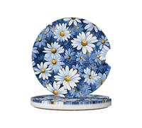 Mexpekil Confezione da 2 sottobicchieri per auto per portabicchieri con base in sughero antiscivolo, blu margherita, assorbenti, in ceramica, per bevande, accessori universali per auto per donne e