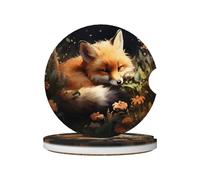 Mexpekil Confezione da 2 sottobicchieri per auto per portabicchieri con base in sughero antiscivolo, motivo floreale volpe, assorbenti, in ceramica, per bevande, accessori universali per auto per