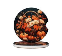 Mexpekil Confezione da 2 sottobicchieri per auto per portabicchieri con base in sughero antiscivolo Harvest Pumpkin Daisy Sottobicchieri in ceramica assorbenti per bevande, accessori universali per