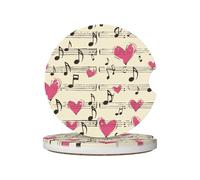 Mexpekil Confezione da 2 sottobicchieri per auto per portabicchieri con base in sughero antiscivolo, nota musicale a forma di cuore, assorbenti in ceramica, per bevande, accessori universali per auto