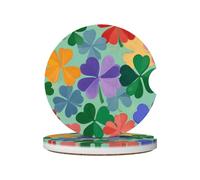 Mexpekil Confezione da 2 sottobicchieri per auto per portabicchieri con base in sughero antiscivolo, trifogli colorati, assorbenti, in ceramica, per bevande, accessori universali per auto per donne e