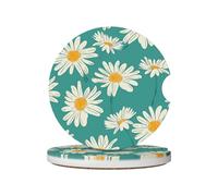 Mexpekil Confezione da 2 sottobicchieri per auto per portabicchieri con base in sughero antiscivolo verde acqua margherita assorbenti in ceramica sottobicchieri per bevande accessori universali per