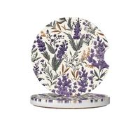 Mexpekil Confezione da 2 sottobicchieri per auto per portabicchieri con base in sughero antiscivolo viola floreale pianta assorbente sottobicchieri in ceramica per bevande accessori universali per