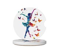 Mexpekil Confezione da 2 sottobicchieri per auto per portabicchieri con base in sughero antiscivolo, motivo: ballerina, farfalle, assorbenti, in ceramica, per bevande, accessori universali per auto