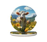 Mexpekil Confezione da 2 sottobicchieri per auto per portabicchieri con base in sughero antiscivolo, motivo fiore di mucca di montagna, assorbenti, in ceramica, per bevande, accessori universali per