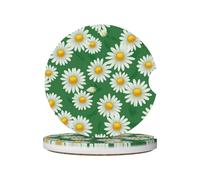 Mexpekil Confezione da 2 sottobicchieri per auto per portabicchieri con base in sughero antiscivolo verde bianca margherita assorbente in ceramica per bevande, accessori universali per auto per donne