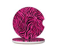 Mexpekil Confezione da 2 sottobicchieri per auto per portabicchieri con base in sughero antiscivolo, stampa zebrata rosa, assorbenti, in ceramica, per bevande, accessori universali per auto per donne