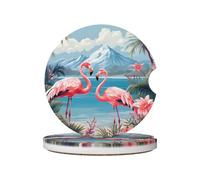 Mexpekil Confezione da 2 sottobicchieri per auto per portabicchieri con base in sughero antiscivolo, fenicottero, montagna tropicale, sottobicchieri, in ceramica, per bevande, accessori universali per