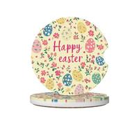 Mexpekil Confezione da 2 sottobicchieri per auto per portabicchieri con base in sughero antiscivolo, uova floreali di buona Pasqua, assorbenti, in ceramica, per bevande, accessori universali per auto