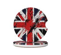 Mexpekil Confezione da 2 sottobicchieri per auto per portabicchieri con base in sughero antiscivolo, bandiera del Regno Unito, assorbenti, in ceramica, per bevande, accessori universali per auto per