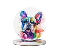 Mexpekil Confezione da 2 sottobicchieri per auto per portabicchieri con base in sughero antiscivolo, colorati bulldog francesi, assorbenti, in ceramica, per bevande, accessori universali per auto per