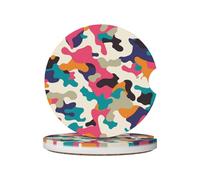 Mexpekil Confezione da 2 sottobicchieri per auto per portabicchieri con base in sughero antiscivolo, colorati mimetici, assorbenti, in ceramica, per bevande, accessori universali per auto per donne e