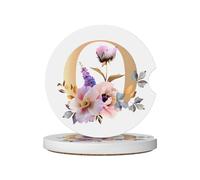 Mexpekil Confezione da 2 sottobicchieri per auto per portabicchieri con base in sughero antiscivolo lettera O fiore assorbente sottobicchieri in ceramica per bevande accessori universali per auto per