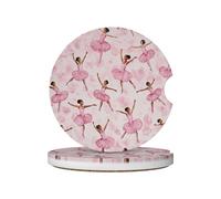 Mexpekil Confezione da 2 sottobicchieri per auto per portabicchieri con base in sughero antiscivolo rosa ragazza danza ballerina assorbenti in ceramica sottobicchieri per bevande accessori universali