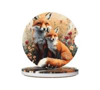 Mexpekil Confezione da 2 sottobicchieri per auto per portabicchieri con base in sughero antiscivolo, fiori volpe, assorbenti, in ceramica, per bevande, accessori universali per auto per donne e uomini