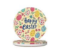 Mexpekil Confezione da 2 sottobicchieri per auto per portabicchieri con base in sughero antiscivolo, uova floreali, buona Pasqua, assorbenti, in ceramica, per bevande, accessori universali per auto