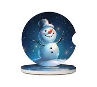 Mexpekil Confezione da 2 sottobicchieri per auto per portabicchieri con base in sughero antiscivolo, pupazzo di neve, stella, assorbenti, in ceramica, per bevande, accessori universali per auto per