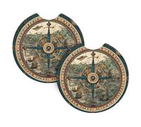 Mexpekil Confezione da 2 sottobicchieri per portabicchieri con base in gomma antiscivolo vintage con mappa di ancoraggio della nave assorbente per bevande, accessori universali per auto per donne e