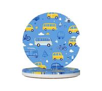 Mexpekil Confezione da 2 sottobicchieri per portabicchieri con base in sughero antiscivolo per auto dei cartoni animati, autobus, assorbenti, in ceramica, per bevande, accessori universali per auto