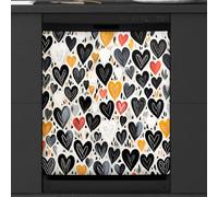 Mexpekil Coperchio magnetico per lavastoviglie con cuore nero per San | Copertura magnetica riutilizzabile per lavastoviglie, pannello frontale decorativo per lavastoviglie