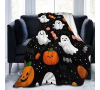Mexpekil Coperta con motivo a tema Halloween, morbida e accogliente, coperta in pile di flanella, per divano, letto, campeggio, viaggi, 125 x 100 cm