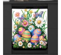 Mexpekil Copertura magnetica colorata per lavastoviglie con uova di Pasqua | 58,4 x 66 cm riutilizzabile Lavastoviglie Coperture Decorative Lavastoviglie Pannello Frontale Magnetico Adesivo per