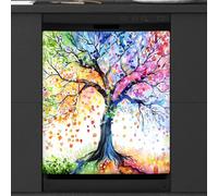 Mexpekil Copertura magnetica decorativa impermeabile per lavastoviglie con albero per primavera, estate, autunno, inverno, 58,4 x 66 cm, adesivo decorativo per lavastoviglie per elettrodomestici da