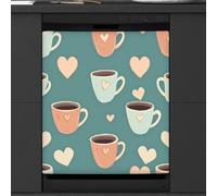 Mexpekil Copertura magnetica decorativa per lavastoviglie con motivo a tazze da caffè, 53,3 x 66 cm, adesivo decorativo impermeabile per lavastoviglie per elettrodomestici da cucina