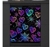 Mexpekil Copertura magnetica per lavastoviglie a forma di cuore con ragnatela colorata, 53,3 x 66 cm, decorativa, impermeabile, copertura magnetica per elettrodomestici da cucina