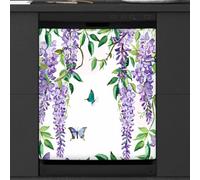 Mexpekil Copertura magnetica per lavastoviglie a forma di farfalla con glicine primaverile, 53,3 x 66 cm, impermeabile, adesivo decorativo per lavastoviglie per elettrodomestici da cucina