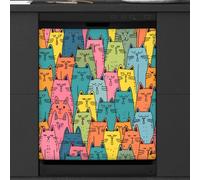 Mexpekil Copertura magnetica per lavastoviglie a forma di gatto colorato, stile scarabocchio, 58,4 x 66 cm, adesivo decorativo impermeabile per lavastoviglie per elettrodomestici da cucina