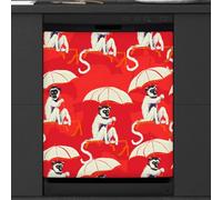 Mexpekil Copertura magnetica per lavastoviglie a forma di ombrello con scimmia, in stile cinese, 53,3 x 66 cm, impermeabile, decorativo, adesivo magnetico per lavastoviglie per elettrodomestici da