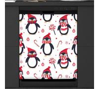 Mexpekil Copertura magnetica per lavastoviglie a forma di pinguino con bastoncini di zucchero di Natale, 53,3 x 66 cm, decorazione impermeabile per lavastoviglie, adesivo magnetico per