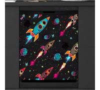 Mexpekil Copertura magnetica per lavastoviglie a forma di razzi spaziali colorati, 53,3 x 66 cm, decorativa, impermeabile, per lavastoviglie, adesivo magnetico per elettrodomestici da cucina