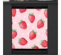 Mexpekil Copertura magnetica per lavastoviglie a pois con fragole e frutta, 58,4 x 66 cm, impermeabile, copertura magnetica adesiva per elettrodomestici da cucina