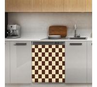 Mexpekil Copertura magnetica per lavastoviglie a scacchi marrone, 53 x 66 cm, adesivo decorativo per lavastoviglie per porta d'ingresso, impermeabile, pannello magnetico per elettrodomestici da cucina
