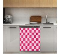 Mexpekil Copertura magnetica per lavastoviglie a scacchiera rosa viola 53 x 66 cm adesivo decorativo per lavastoviglie per porta d'ingresso, impermeabile, pannello magnetico per elettrodomestici da
