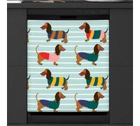 Mexpekil Copertura magnetica per lavastoviglie a strisce colorate bassotto 53,3 x 66 cm, adesivo decorativo impermeabile per lavastoviglie per elettrodomestici da cucina