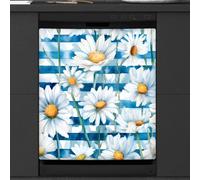 Mexpekil Copertura magnetica per lavastoviglie a strisce floreali con margherite, 53,3 x 66 cm, decorazione impermeabile per lavastoviglie, adesivo magnetico per elettrodomestici da cucina