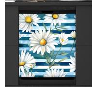 Mexpekil Copertura magnetica per lavastoviglie a strisce margherite, 53,3 x 66 cm, decorativa, impermeabile, per lavastoviglie, adesivo magnetico per elettrodomestici da cucina