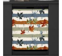 Mexpekil Copertura magnetica per lavastoviglie a strisce retrò con foglie d'acero, 53,3 x 66 cm, adesivo decorativo impermeabile per lavastoviglie per elettrodomestici da cucina