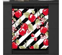 Mexpekil Copertura magnetica per lavastoviglie a strisce rosse di ciliegie 53,3 x 66 cm, adesivo decorativo impermeabile per lavastoviglie per elettrodomestici da cucina