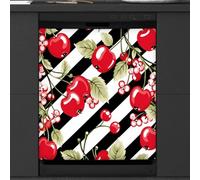 Mexpekil Copertura magnetica per lavastoviglie a strisce rosse di ciliegie 58,4 x 66 cm, decorazione impermeabile per lavastoviglie, adesivo magnetico per elettrodomestici da cucina