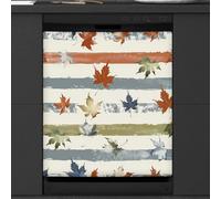 Mexpekil Copertura magnetica per lavastoviglie a strisce vintage con foglie d'acero, 53,3 x 66 cm, adesivo decorativo impermeabile per lavastoviglie per elettrodomestici da cucina