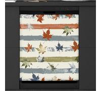 Mexpekil Copertura magnetica per lavastoviglie a strisce vintage con foglie d'acero, 58,4 x 66 cm, adesivo decorativo impermeabile per lavastoviglie per elettrodomestici da cucina