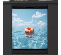 Mexpekil Copertura magnetica per lavastoviglie, anello da nuoto, cielo blu oceano e nuvole bianche, copertura magnetica per lavastoviglie, decorazione artistica da cucina