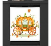 Mexpekil Copertura magnetica per lavastoviglie, carrozza di zucca, autunno, Ringraziamento, foglia d'acero, copertura magnetica per lavastoviglie, decorazione artistica da cucina