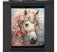 Mexpekil Copertura magnetica per lavastoviglie, cavallo bianco in erba morta acquerello magnetico adesivo per lavastoviglie 66 x 53 copertura magnetica per cucina lavastoviglie arte