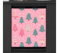 Mexpekil Copertura magnetica per lavastoviglie con albero di Natale rosa verde e neve, 53,3 x 66 cm, adesivo decorativo impermeabile per lavastoviglie per elettrodomestici da cucina