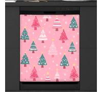 Mexpekil Copertura magnetica per lavastoviglie con albero di Natale verde rosa e neve, 53,3 x 66 cm, adesivo decorativo impermeabile per lavastoviglie per elettrodomestici da cucina